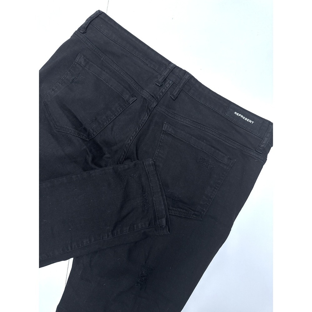 Represent Essential Jeans Knee Destroyer Black Distressed Slim Fit Denim Size 34